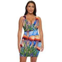 Garden Mushrooms In A Flowery Craft Draped Bodycon Dress