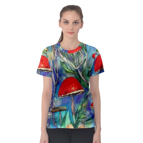 Woodsy Mushroom Forest Foraging Women s Sport Mesh Tee by GardenOfOphir