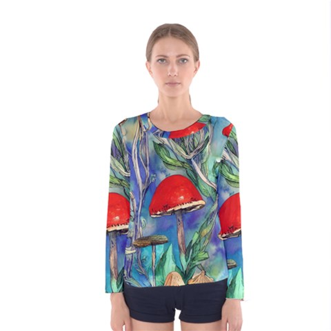 Woodsy Mushroom Forest Foraging Women s Long Sleeve Tee by GardenOfOphir