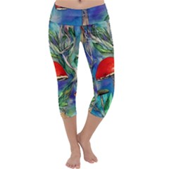 Woodsy Mushroom Forest Foraging Capri Yoga Leggings by GardenOfOphir