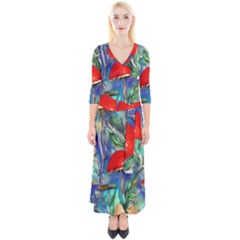 Woodsy Mushroom Forest Foraging Quarter Sleeve Wrap Maxi Dress by GardenOfOphir