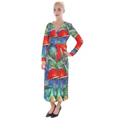 Woodsy Mushroom Forest Foraging Velvet Maxi Wrap Dress by GardenOfOphir