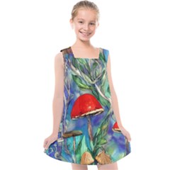 Woodsy Mushroom Forest Foraging Kids  Cross Back Dress by GardenOfOphir