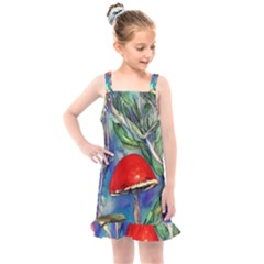 Woodsy Mushroom Forest Foraging Kids  Overall Dress by GardenOfOphir