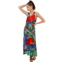 Woodsy Mushroom Forest Foraging V-neck Chiffon Maxi Dress by GardenOfOphir