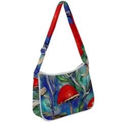 Woodsy Mushroom Forest Foraging Zip Up Shoulder Bag by GardenOfOphir