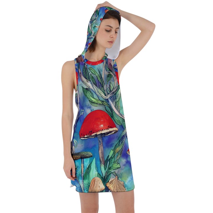 Woodsy Mushroom Forest Foraging Racer Back Hoodie Dress