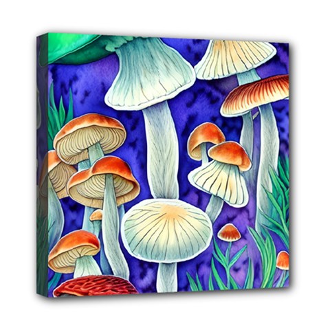 Farmcore Mushroom Foraging In A Forrest Mini Canvas 8  X 8  (stretched) by GardenOfOphir