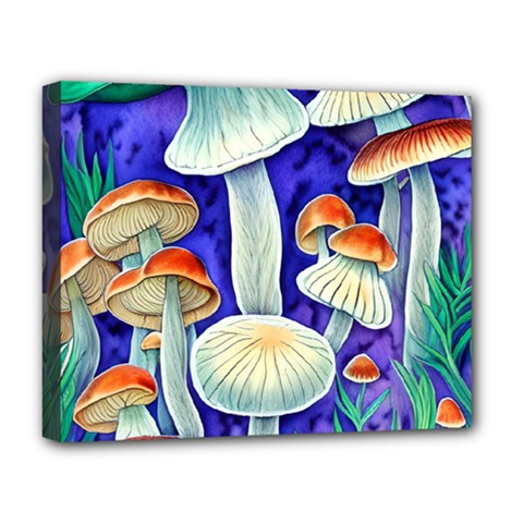 Farmcore Mushroom Foraging In A Forrest Deluxe Canvas 20  X 16  (stretched) by GardenOfOphir