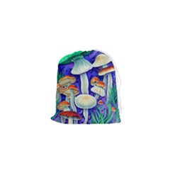 Farmcore Mushroom Foraging In A Forrest Drawstring Pouch (xs) by GardenOfOphir