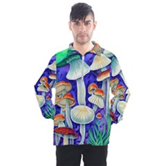 Farmcore Mushroom Foraging In A Forrest Men s Half Zip Pullover by GardenOfOphir