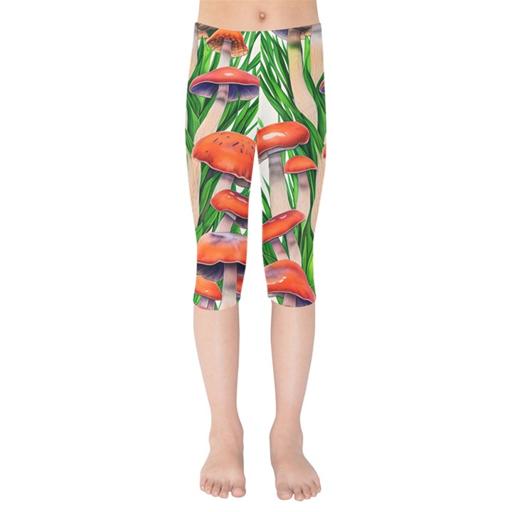 Fairycore Forest Mushroom Kids  Capri Leggings 