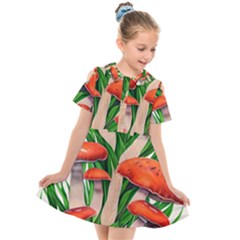 Fairycore Forest Mushroom Kids  Short Sleeve Shirt Dress by GardenOfOphir