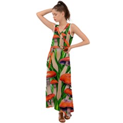 Fairycore Forest Mushroom V-neck Chiffon Maxi Dress by GardenOfOphir