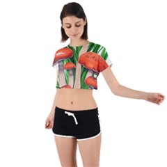 Fairycore Forest Mushroom Tie Back Short Sleeve Crop Tee by GardenOfOphir