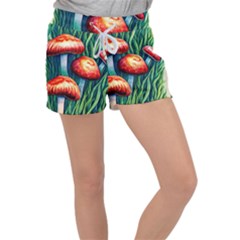 Enchanted Forest Mushroom Velour Lounge Shorts by GardenOfOphir