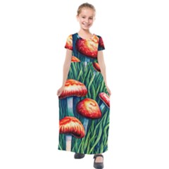 Enchanted Forest Mushroom Kids  Short Sleeve Maxi Dress by GardenOfOphir