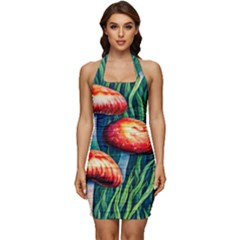 Enchanted Forest Mushroom Sleeveless Wide Square Neckline Ruched Bodycon Dress by GardenOfOphir