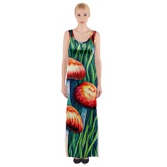 Enchanted Forest Mushroom Thigh Split Maxi Dress by GardenOfOphir