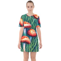 Enchanted Forest Mushroom Sixties Short Sleeve Mini Dress by GardenOfOphir