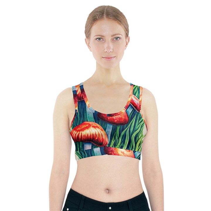 Enchanted Forest Mushroom Sports Bra With Pocket