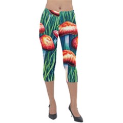 Enchanted Forest Mushroom Lightweight Velour Capri Leggings  by GardenOfOphir