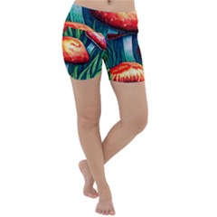 Enchanted Forest Mushroom Lightweight Velour Yoga Shorts by GardenOfOphir