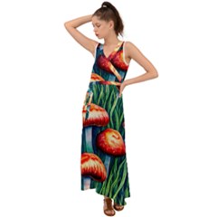 Enchanted Forest Mushroom V-neck Chiffon Maxi Dress by GardenOfOphir