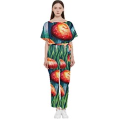 Enchanted Forest Mushroom Batwing Lightweight Chiffon Jumpsuit by GardenOfOphir