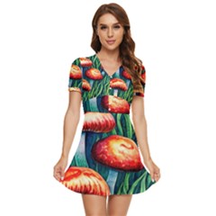 Enchanted Forest Mushroom V-neck High Waist Chiffon Mini Dress