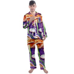 Foraging Mushroom Garden Men s Long Sleeve Satin Pajamas Set by GardenOfOphir