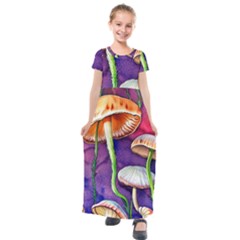 Foraging Mushroom Garden Kids  Short Sleeve Maxi Dress by GardenOfOphir