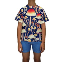 Natural Mushroom Fairy Garden Kids  Short Sleeve Swimwear by GardenOfOphir