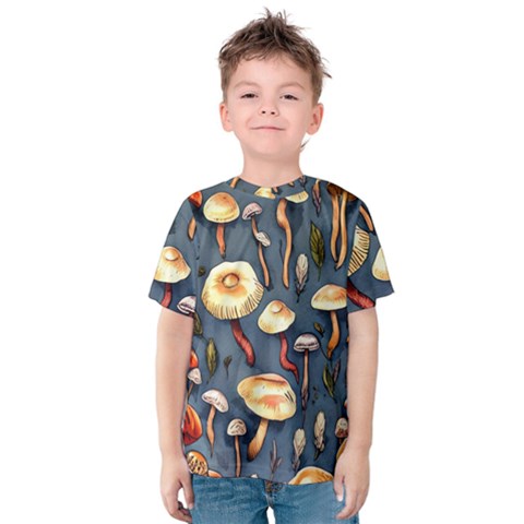 Forest Mushrooms Kids  Cotton Tee by GardenOfOphir