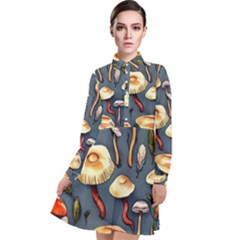 Forest Mushrooms Long Sleeve Chiffon Shirt Dress by GardenOfOphir