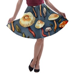 Forest Mushrooms A-line Skater Skirt by GardenOfOphir