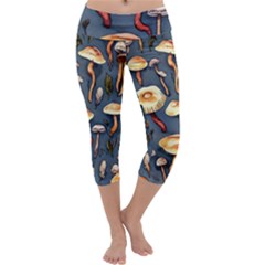 Forest Mushrooms Capri Yoga Leggings by GardenOfOphir