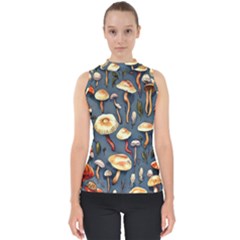 Forest Mushrooms Mock Neck Shell Top by GardenOfOphir