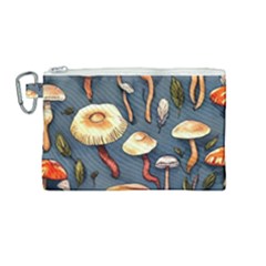 Forest Mushrooms Canvas Cosmetic Bag (medium) by GardenOfOphir