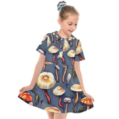 Forest Mushrooms Kids  Short Sleeve Shirt Dress by GardenOfOphir