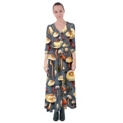 Forest Mushrooms Button Up Maxi Dress by GardenOfOphir