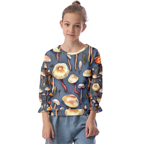 Forest Mushrooms Kids  Cuff Sleeve Top by GardenOfOphir