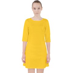 Mikado Yellow	 - 	quarter Sleeve Pocket Dress by ColorfulDresses