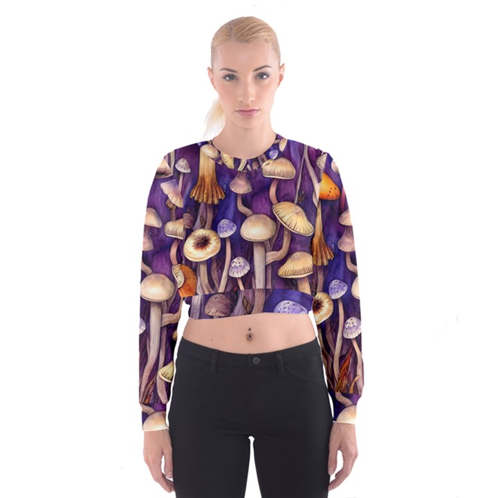 Whimsical Forest Mushroom Cropped Sweatshirt