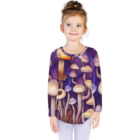 Whimsical Forest Mushroom Kids  Long Sleeve Tee by GardenOfOphir