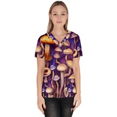 Whimsical Forest Mushroom Women s V-neck Scrub Top by GardenOfOphir