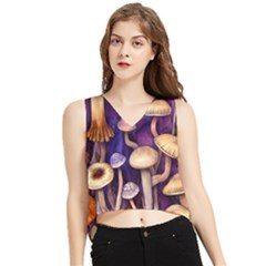 Whimsical Forest Mushroom V-neck Cropped Tank Top by GardenOfOphir