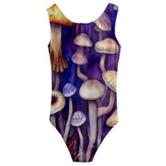 Whimsical Forest Mushroom Kids  Cut-out Back One Piece Swimsuit by GardenOfOphir