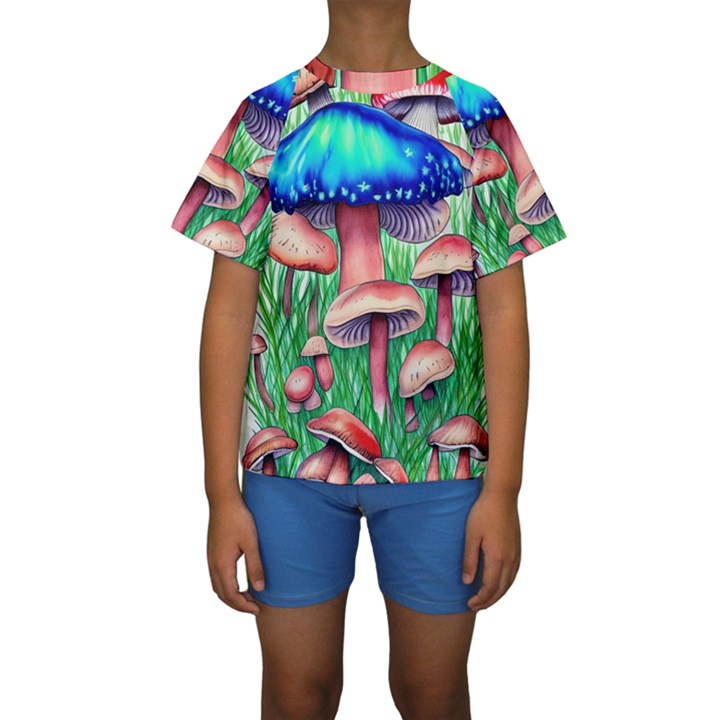 Light And Airy Mushroom Witch Artwork Kids  Short Sleeve Swimwear