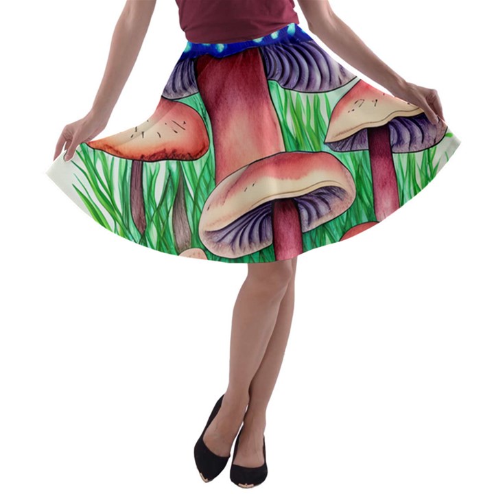 Light And Airy Mushroom Witch Artwork A-line Skater Skirt